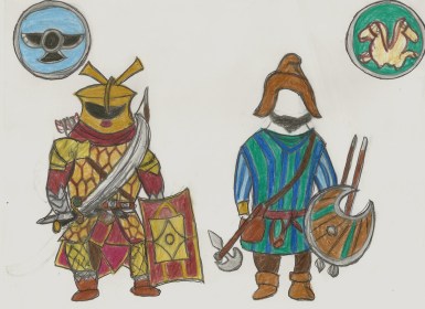 my sketch, Sassanid cataphract (left) and Armenian hillman (right)