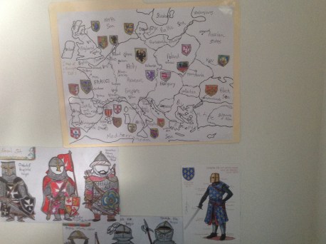 Europe Map 13th century with medieval charts and sketches 