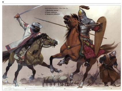 Russian Boyar and infantry soldier in battle against Mordovian 