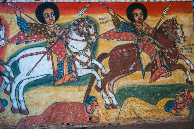 Ancient christian wall paintings in an Ethiopian Church, Lake Tana